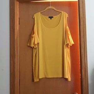 Slinky Brand Short Sleeve Cold Shoulder Yellow Top